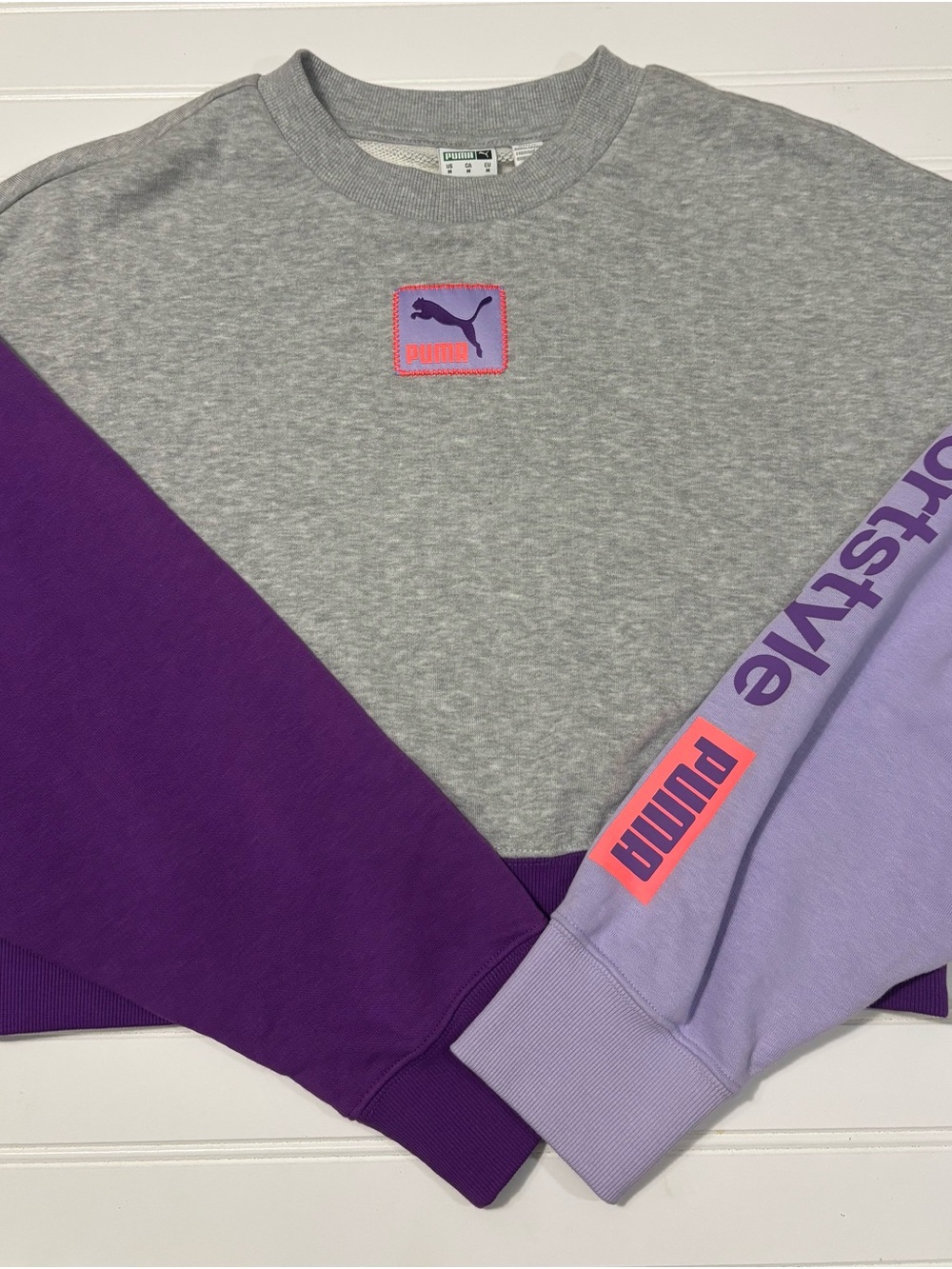 Puma Gray Crewneck Sweatshirt with Purple & Lavender Colorblocks